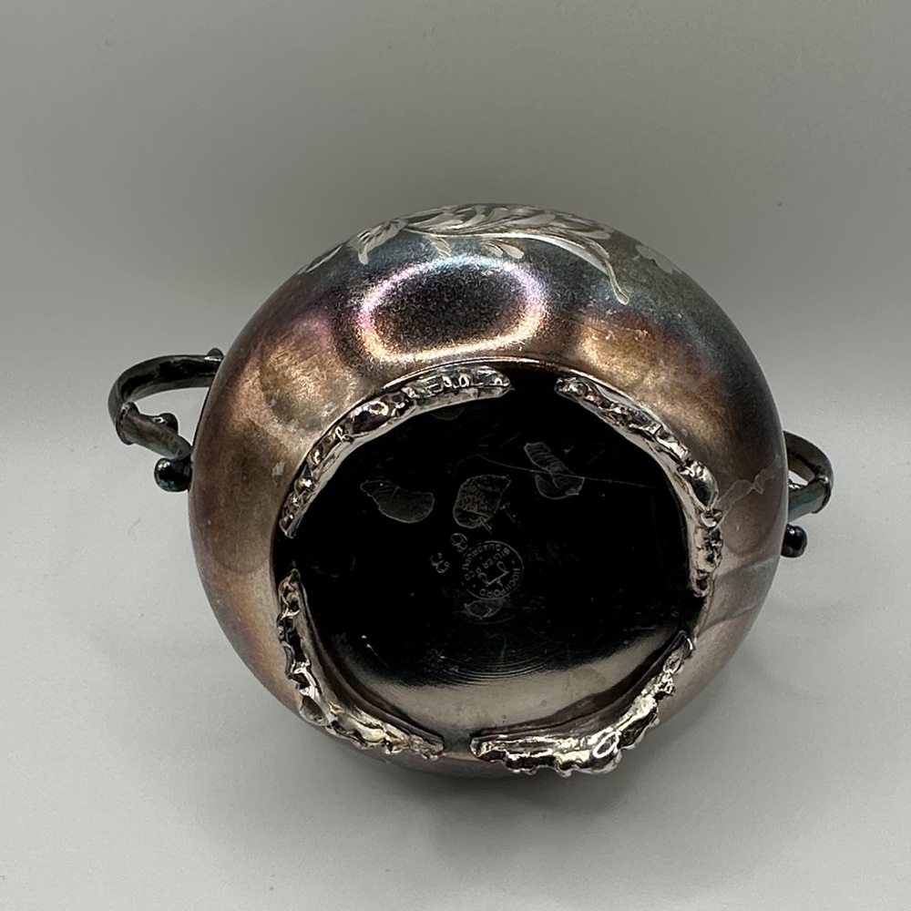 Antique Silver Plate Floral Etched Sugar Bowl - Picture 4 of 6